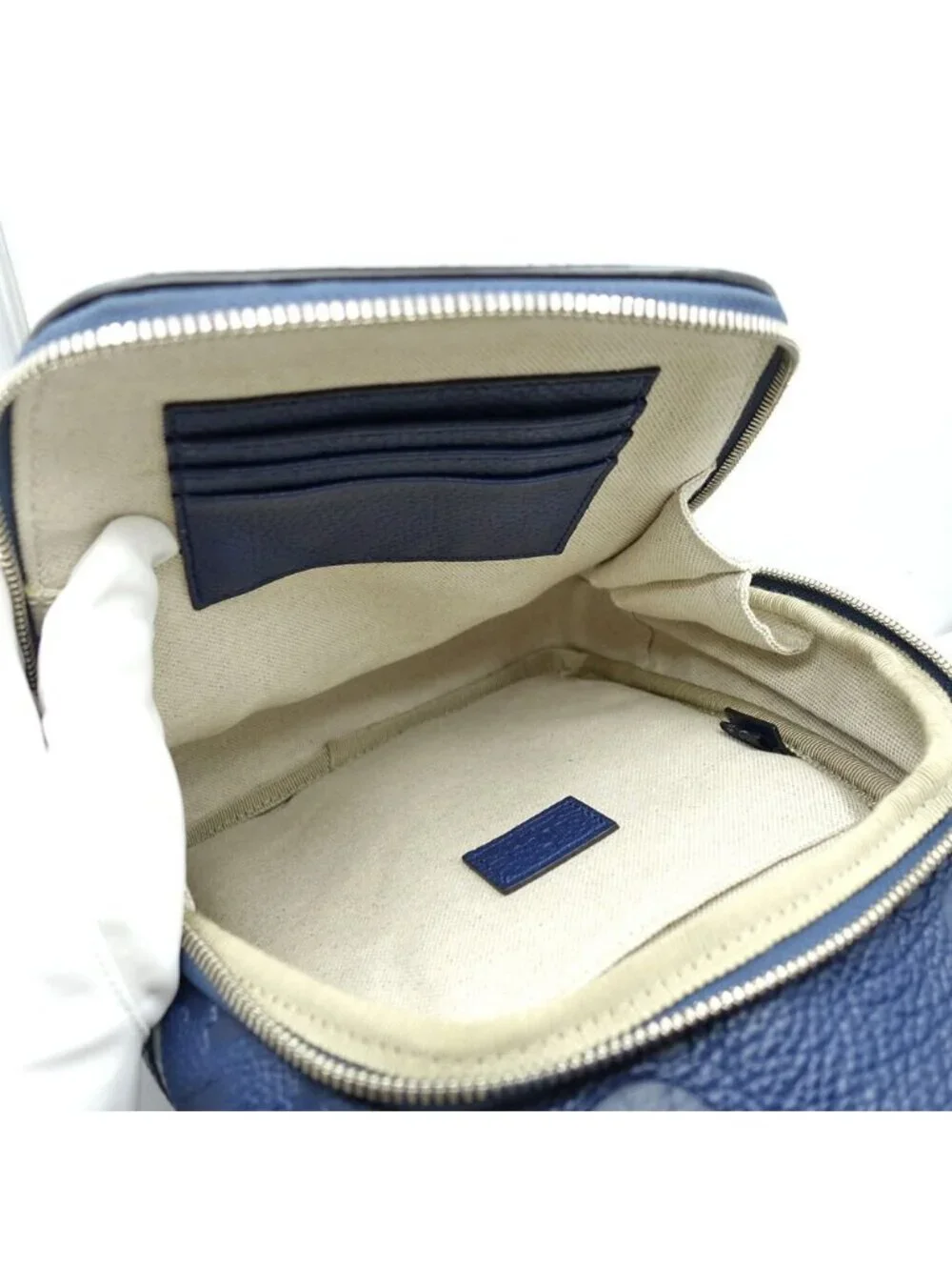 Gucci Cross Belt Bag Jumbo GG Navy Silver